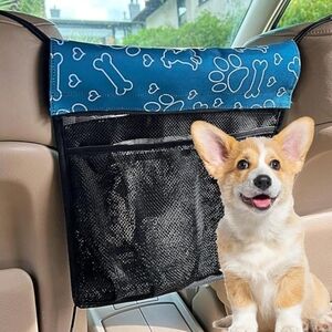 Pet Car Barrier with Mesh Pocket - Blue